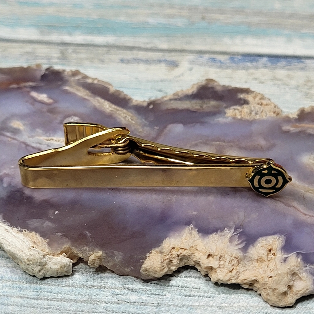 Gold Tie Clip with Green Accent